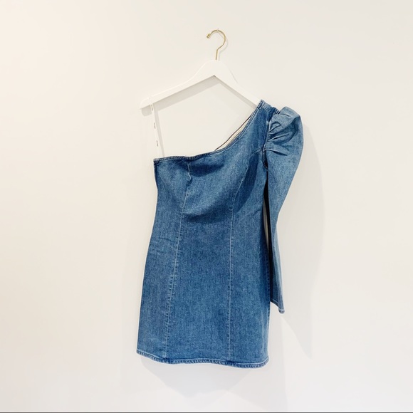 GRLFRND ELLIE ONE SHOULDER STRETCH DENIM DRESS - Picture 3 of 4
